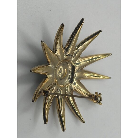 Monet Vintage Domed Starburst Brooch Uranium Glass Rhinestones Green AB Glow - Picture 5 of 5